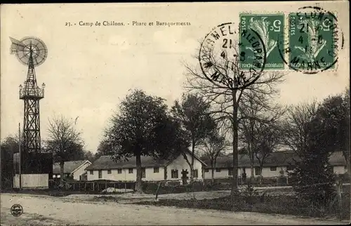 Ak Châlons en Champagne Marne, Camp, Phare et Baraquements