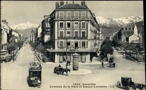 Ak Grenoble Isère, Avenues de la Gare et Alsace Lorraine