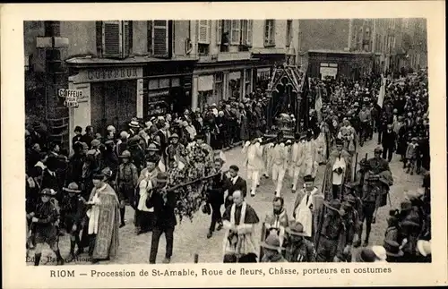 Ak Riom Puy de Dôme, Procession de St. Amable, Roue de fleurs, Chasse