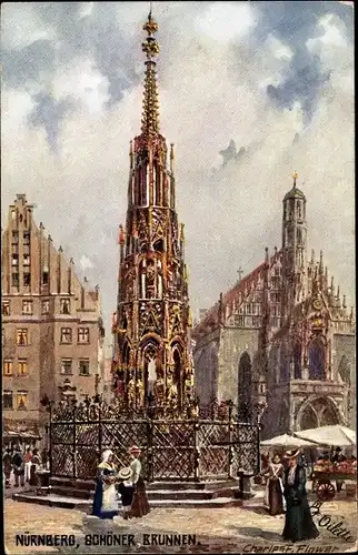 Künstler Ak Flower, Charles F., Nürnberg, Schöner Brunnen