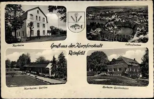 Ak Reinfeld in Holstein, Karpfenstadt, Kurheim, Garten, Gartenhaus, Fliegeraufnahme