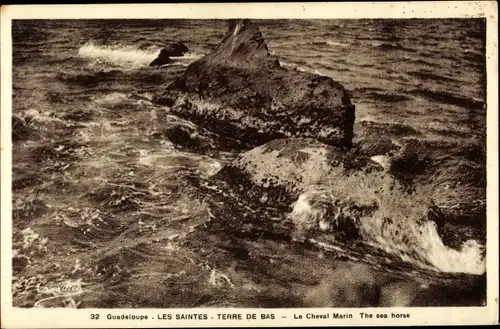 Ak Les Saintes Terre de Bas Guadeloupe, Le Cheval Marin, Felsen im Meer