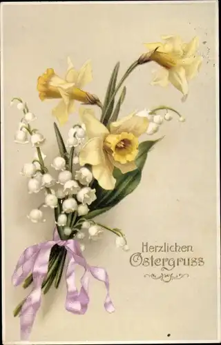 Ak Glückwunsch Ostern, Glockenblumen, Blumenstrauß
