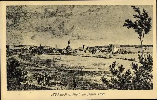 Künstler Ak Höchstadt an d. Aisch Mittelfranken, Historisches Bild der Stadt um 1750