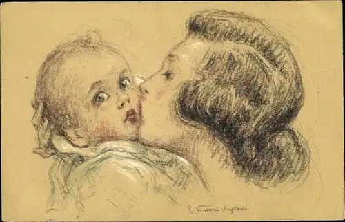 Künstler Ak Mutter küsst ihr Kind