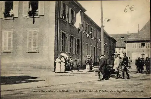 Ak Saint Amarin Sankt Amarin Elsass Haut Rhin, Ecoles, Visite du Président de la République