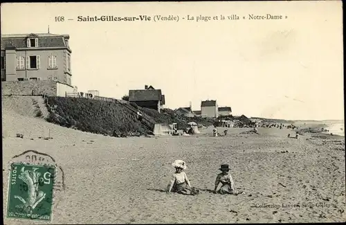 Ak Saint Gilles sur Vie Vendée, La Plage et la villa Notre Dame