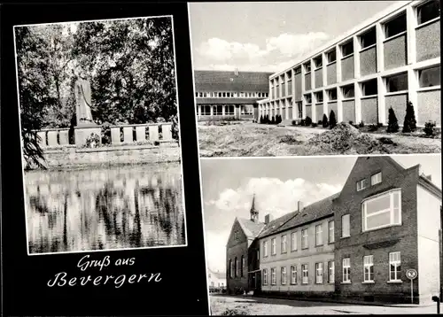 Ak Bevergern Hörstel Tecklenburger Land Steinfurt in Nordrhein Westfalen, Schule, Kriegerdenkmal
