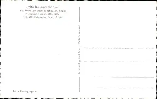 Ak Assmannshausen Rüdesheim am Rhein, Alte Bauernschänke