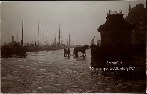 Ak Hamburg Mitte Altstadt, Sturmflut 1907, Hochwasser, Hafen