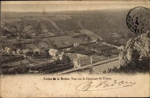 Ak Wallonien Namur, Vallée de la Meuse, Vue sur le Château de Freyr