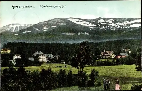 Ak Szklarska Poręba Schreiberhau Riesengebirge Schlesien, Panorama vom Ort