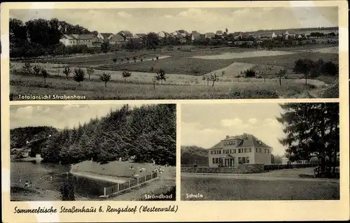 Ak Straßenhaus Westerwald, Totalansicht, Strandbad, Schule