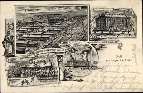 Ak Lagerlechfeld Graben Schwaben, Barackenlager, Wasserturm