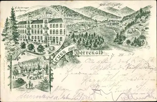 Litho Bad Herrenalb im Schwarzwald, Hotel zur Sonne