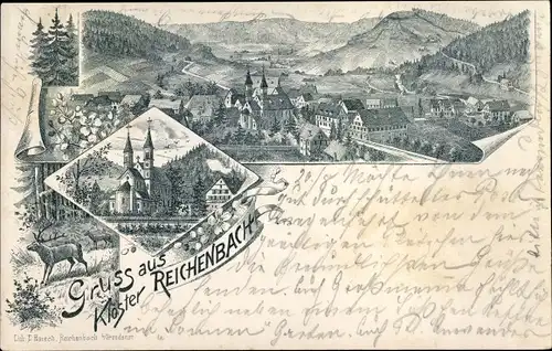 Litho Klosterreichenbach Baiersbronn Schwarzwald, Totalansicht, Kloster