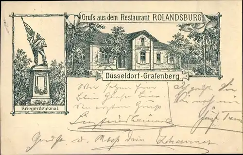 Litho Grafenberg Düsseldorf am Rhein, Restaurant Rolandsburg, Kriegerdenkmal
