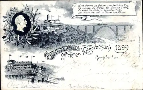 Litho Remscheid im Bergischen Land, Kaiserbesuch 1899, Viadukt