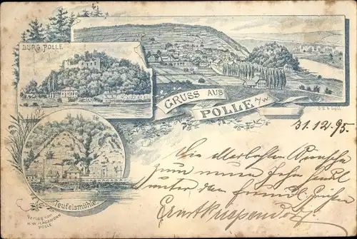 Vorläufer Litho Polle an der Weser in Niedersachsen, Burg, Teufelsmühle, Ortschaft