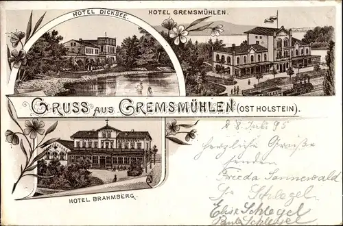 Vorläufer Litho Gremsmühlen Ostholstein, Hotel Dicksee, Hotel Brahmberg