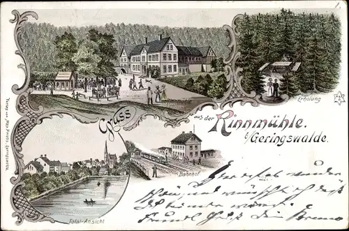 Litho Geringswalde Sachsen, Rinnmühle, Bahnhof