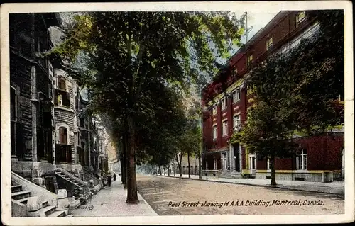 Ak Montreal Québec Kanada, Peel Street showing MAAA Building