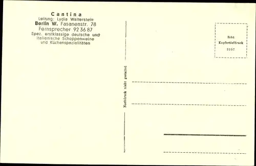 Ak Berlin Charlottenburg, Cantina, Schoppenkeller, Fasanenstraße 78, Innenansicht