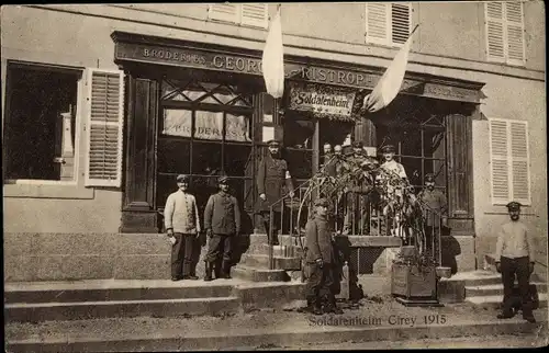Ak Dt. Soldaten, Gruppenbild, Soldatenheim Cirey 1915
