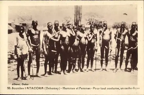 Ak Atacora Benin, Hommes et Femmes, pour tout costume, nackte Frauen und Männer