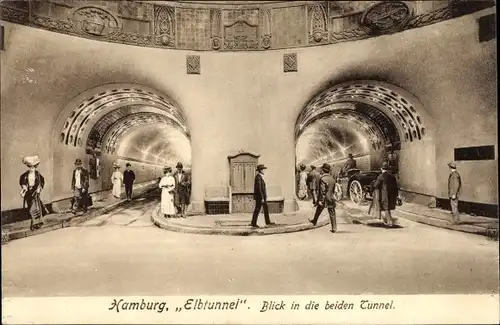 Ak Hamburg St. Pauli, Elbtunnel, Blick in die Tunnel