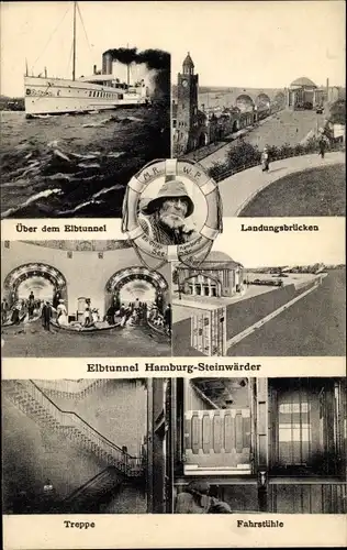 Ak Hamburg Steinwerder, Elbtunnel, Landungsbrücken, Treppen, Fahrstühle