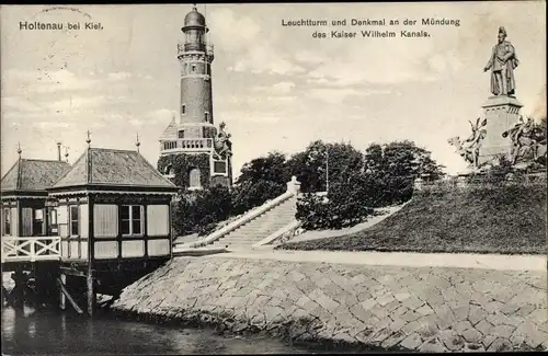 Ak Holtenau Kiel Schleswig Holstein, Leuchtturm, Denkmal, Mündung Kaiser Wilhelm Kanal