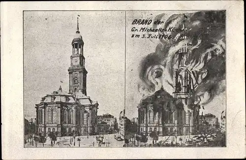 Ak Hamburg, Brand d. Michaeliskirche am 3. Juli 1906