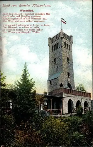 Ak Rinteln an der Weser, Klippenturm, Weserlied, Strophen