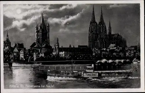 Ak Köln am Rhein, Kölner Dom, Panorama bei Nacht