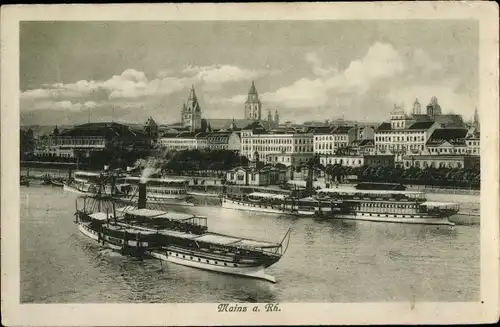 Ak Mainz in Rheinland Pfalz, Dampfschiffe auf dem Rhein