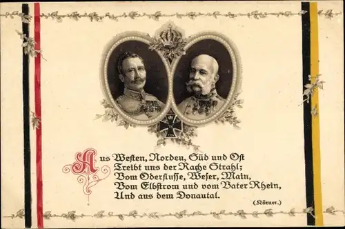 Ak Kaiser Wilhelm II., Kaiser Franz Joseph I., Aus Westen, Norden, Süd und Osten