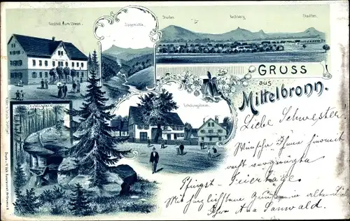 Litho Mittelbronn Moselle, Gasthof Zum Löwen, Sägemühle, Erholungsheim, Rechberg