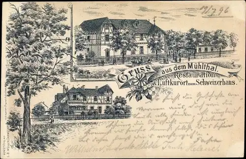 Litho Mühltal im Odenwald Hessen, Restauration zum Schweizerhaus