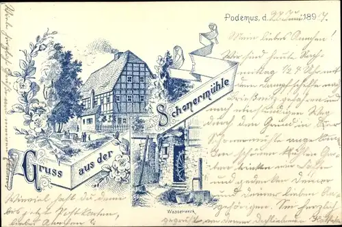 Litho Mobschatz Dresden Sachsen, Schonermühle, Wasserwerk, Podemus