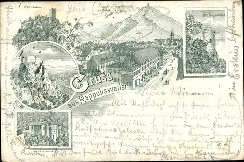 Litho Ribeauvillé Rappoltsweiler Elsaß Elsass Haut Rhin, Hotel Stadt Nanzig, Kapelle Dusenbach