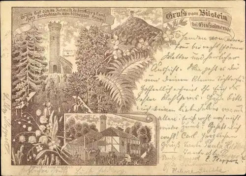 Litho Großalmerode in Hessen, Bilstein, Aussichtsturm, Gastwirtschaft