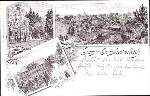 Litho Großbreitenbach in Thüringen, Hössrich's Waldhaus, Hotel zum wilden Mann