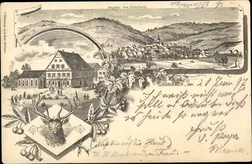Litho Grunbach Remshalden Baden Württemberg, Gasthof zum Hirsch, Panorama