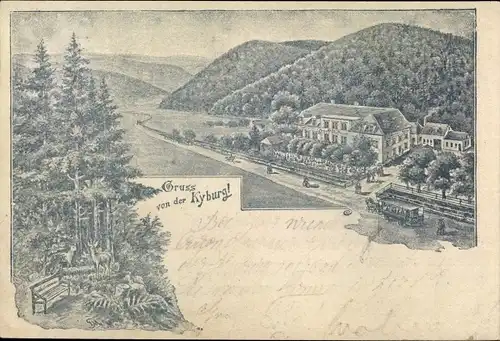 Litho Günterstal Freiburg im Breisgau, Kyburg, Gastwirtschaft