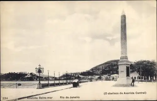 Ak Rio de Janeiro Brasilien, Avenida Beira mar, Obelisco da Avenida Central