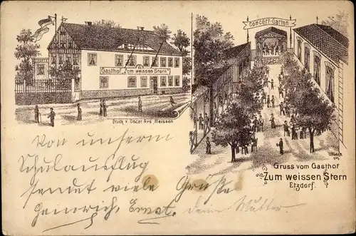 Litho Etzdorf Heideland Thüringen, Gasthof Zum weißen Stern