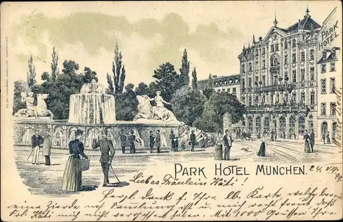 Litho München, Park Hotel, Karlsplatz, Brunnen