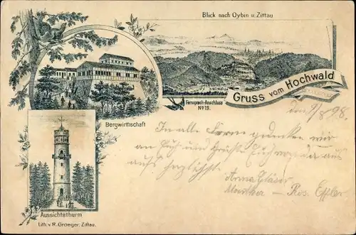 Litho Oybin in Sachsen, Bergwirtschaft, Hochwald, Aussichtsturm