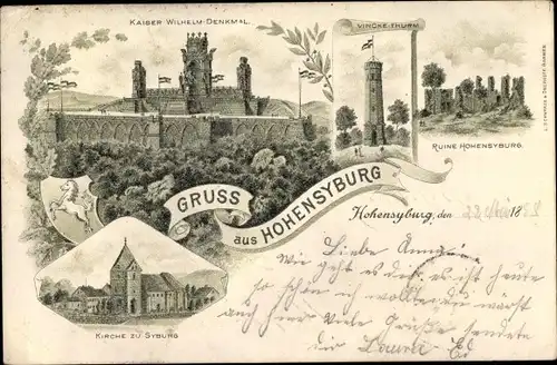 Litho Hohensyburg Syburg Dortmund, Kaiser Wilhelm Denkmal, Vincke Turm, Ruine, Kirche